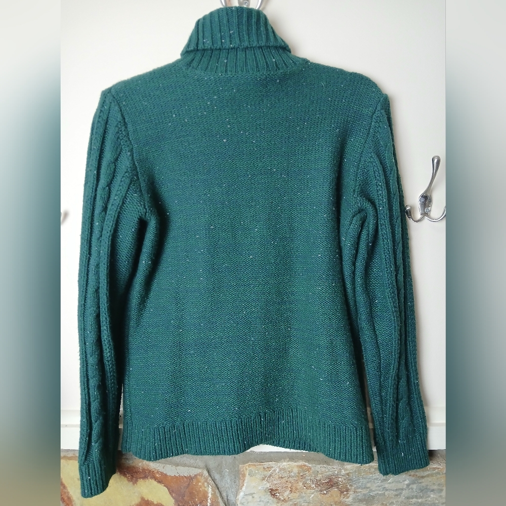🍂 Lands End Green Cable Knit Turtleneck Sweater Small wool blend - Picture 7 of 8